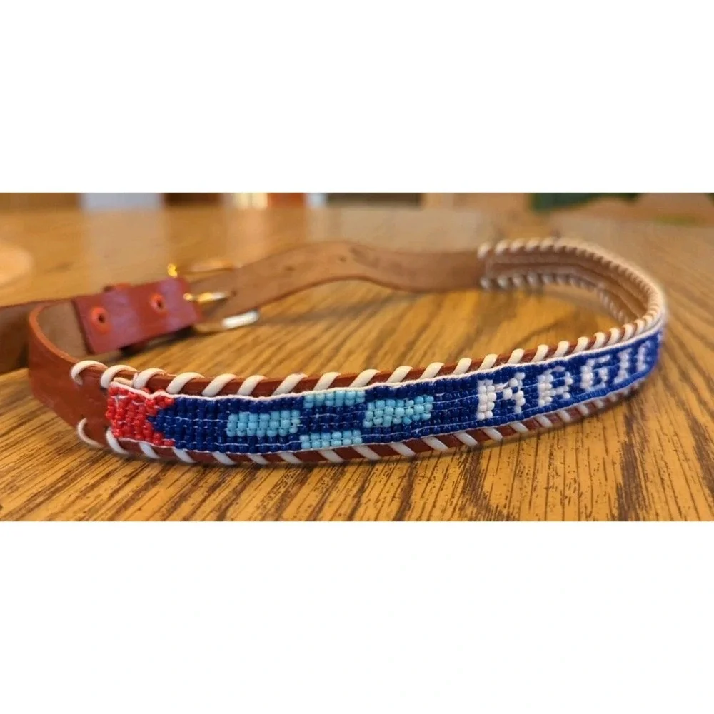 NOS Magic Forest Lake George NY Novelty Beaded Leather Belt Kids Youth Adult 26